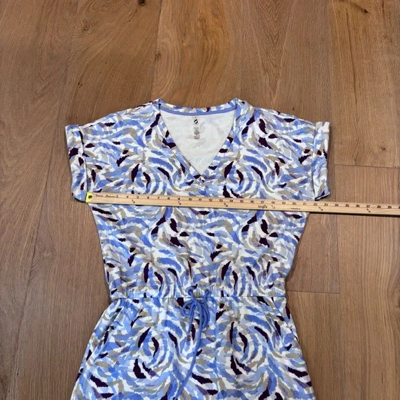 Lou & Grey Abstract Print V-Neck French Terry Mini Dress | M | Beach | Casual - Picture 4 of 5